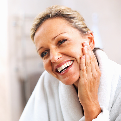 A woman happy with her skin